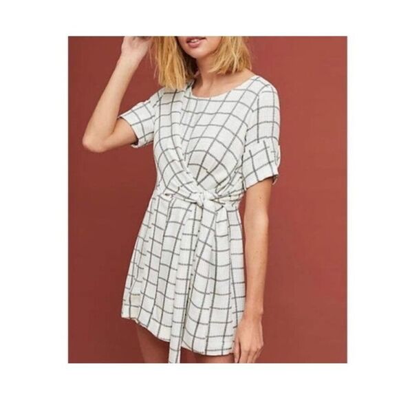 Eva Franco  ￼Anthropology Women’s Windowpane Checkered Romper Skort Skirt S/4 - Picture 1 of 4